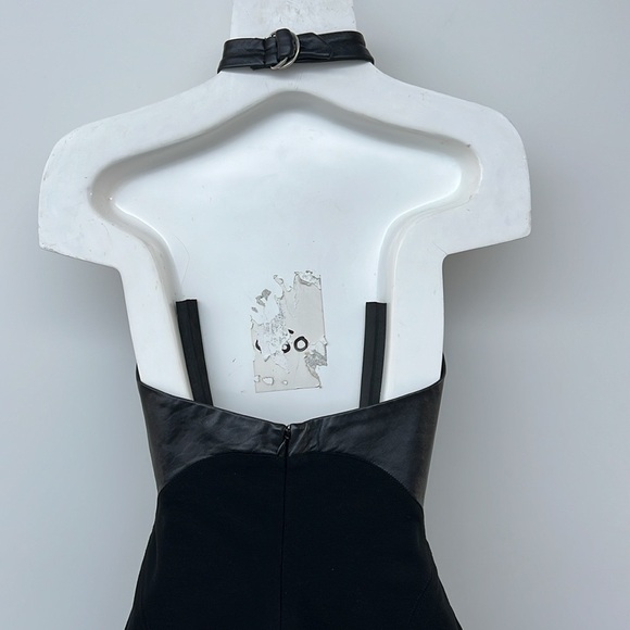 BEBE | Genuine Leather Knot Halter Black Sheath Dress - Picture 10 of 11
